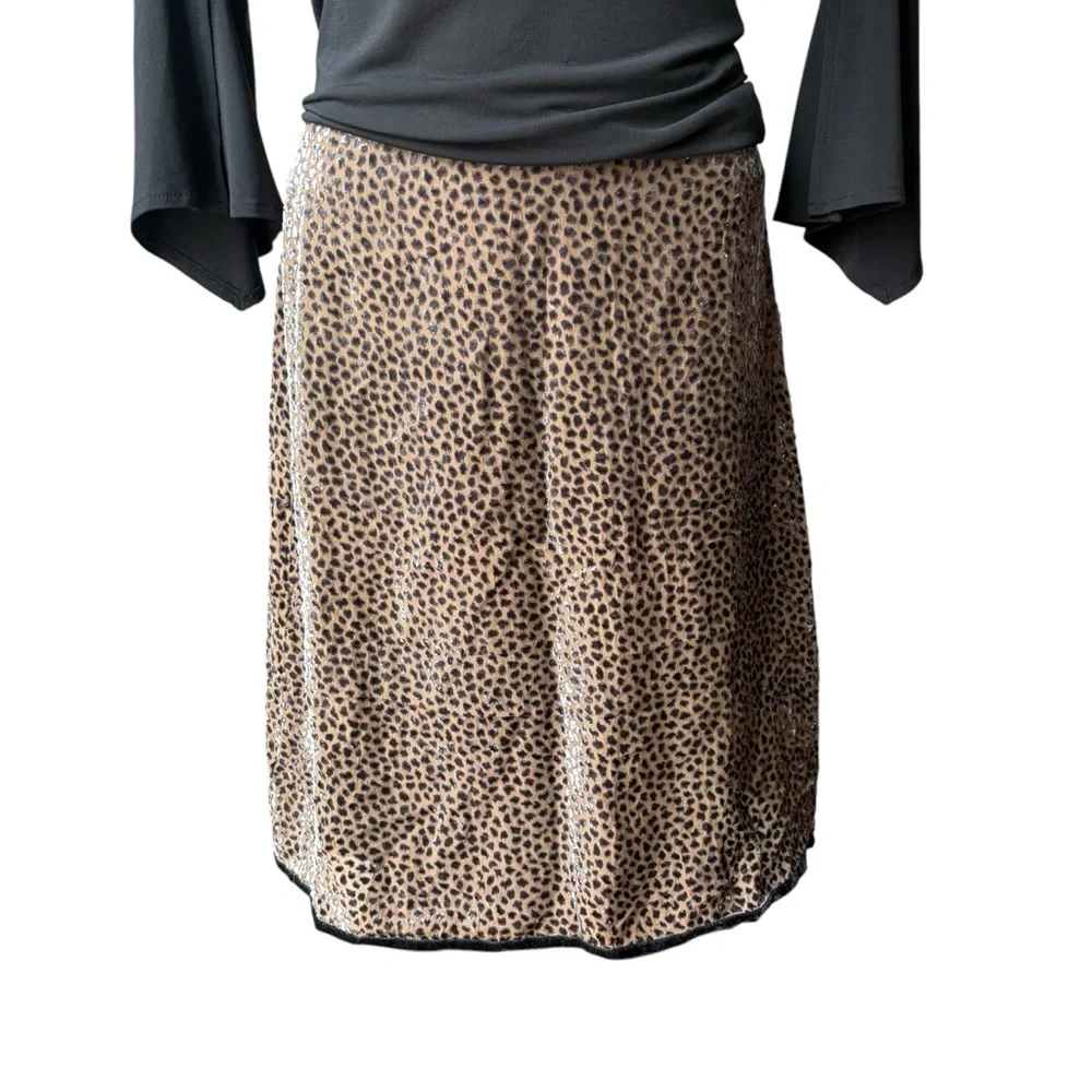 Elspeth Gibson London Animal Cheetah Print Dot Velvet Silk Blend Skirt - Picture 7 of 15